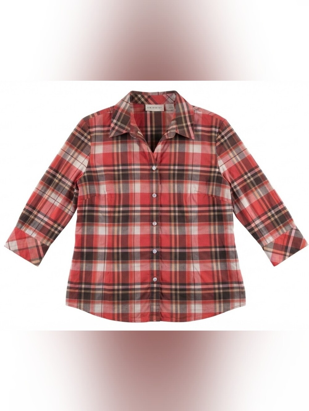 Kim Rogers Petite Red Plaid Button-Down Shirt Size 14P